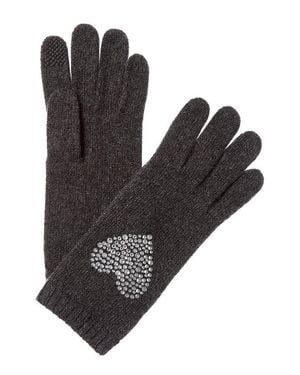 Portolano Crystal Stones Heart Cashmere Tech Gloves - Black