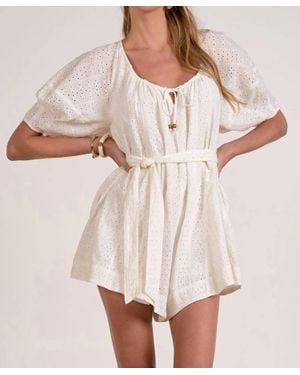 Elan Eyelet Tie Front Romper - Natural