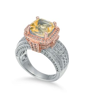Suzy Levian Sterling Cushion 4.96 Citrine Ring - Metallic