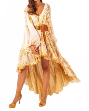 Masavi Leafs Asymmetrical Dress - White