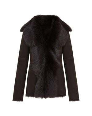 Infinity Leather Sheepskin Toscana Shearling Suede Leather Jacket - Black