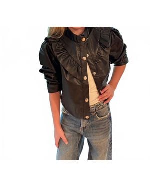 Tweenstyle Girl's Faux Leather Ruffle Jacket - Black