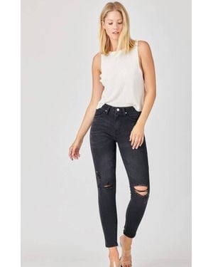 Risen Deb Distressed Vintage Mid Rise Skinny Jeans - Blue