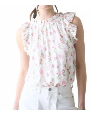 Blu Pepper Floral Ruffle Detail Sleeveless Top - White