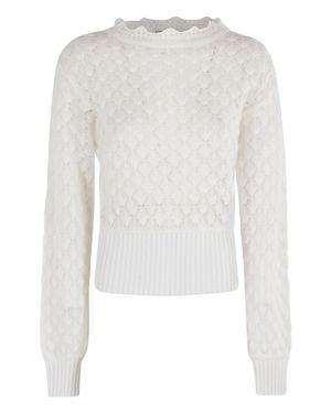 Blumarine Textured Pearl Crew Neck Knit - White