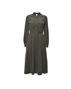 Aspesi Ribbed Cotton Velvet Midi Chemisier Dress - Green