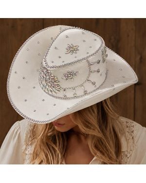 Fashnzfab Bold Decorative Floral Bling Rhinestone Embellished Western Cowboy Hat - Metallic