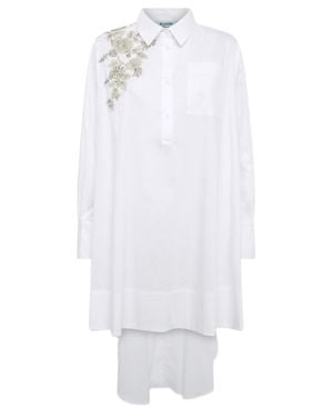Blugirl Blumarine High-Low Hemline Dress With Floral Embellishments - White