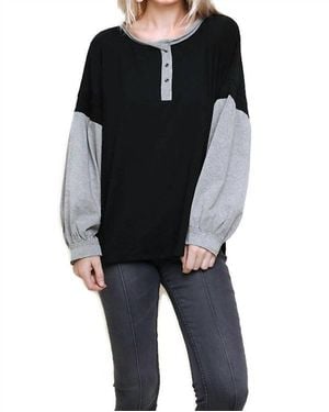 Umgee Henley Color Block Top - Black
