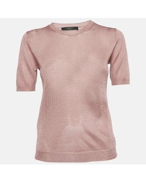 Weekend by Maxmara Lurex Knit Crew Neck Top - Pink