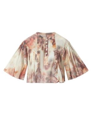 Isabel Marant Cropped Blouse With Flared Sleeves And Ruffle Details - Pink
