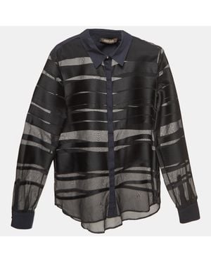 Roberto Cavalli Stripe Silk Blend Sheer Shirt - Gray