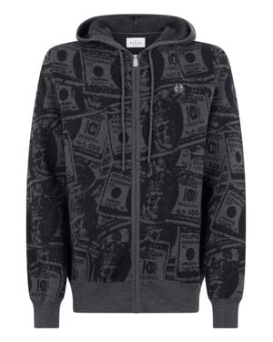 Philipp Plein Knit Zip Hoodie All-Over Dollar - Black