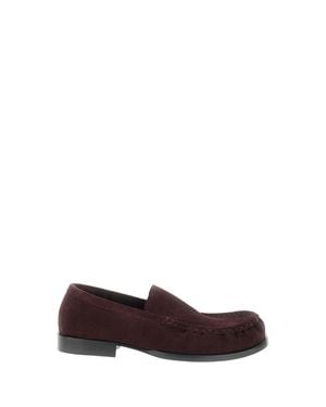 Dries Van Noten Burgundy Square-Toe Loafers With Subtle Gathering - White
