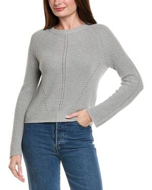 Hannah Rose Picot Stitch Shaker Crewneck Cashmere-Blend Sweater - Gray