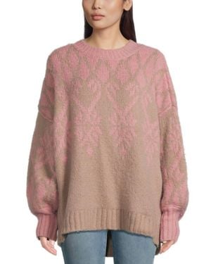 Free People Knit Printed Tunic Sweater - Pink