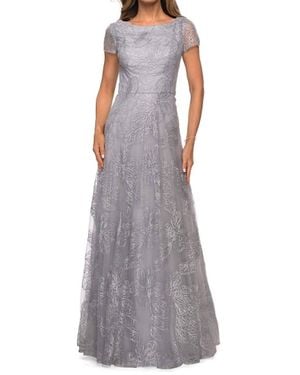 La Femme Sequin Lace A-Line Gown - Purple