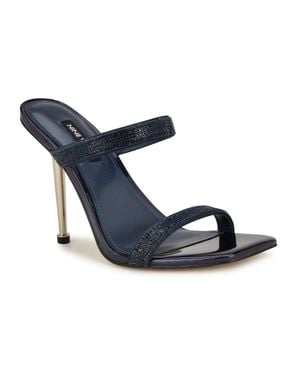 Nine West Yogirl Sandals Slip On Square Toe Stiletto Heel Htat736 - Blue