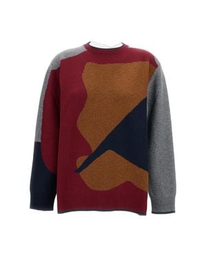 Plan C Geometric Pattern Wool Cachemire Crewneck Sweater - Red