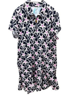 Beachtime Starfish Zip Front Ruffle Hem Dress - White