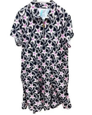 Beachtime Starfish Zip Front Ruffle Hem Dress - White