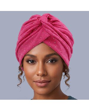 Fashnzfab Rhinestone Embellished Turban Hair Wrap - Pink
