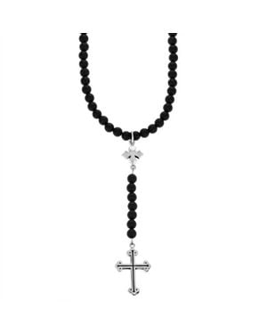 King Baby Studio Beaded Rosary With Mb And Traditional Cross Necklace - Metallic