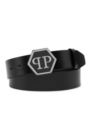 Philipp Plein Leather Belt Hexagon - Black