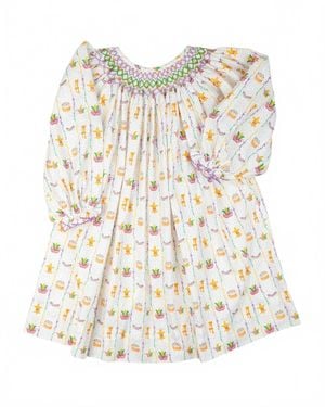 Smockingbird Girls Mardi Gras Smocked Dress - Natural