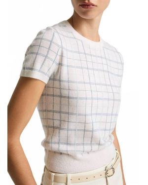 Vince Plaid Short Sleeve Crew Sweater - White