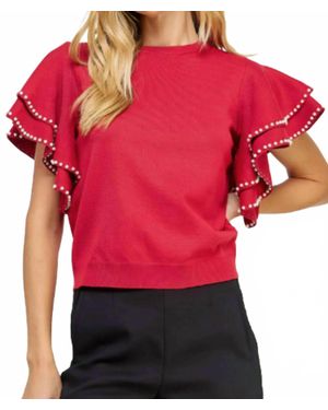 Strut & Bolt Double Layer Pearl Trim Knit Sweater Top - Red