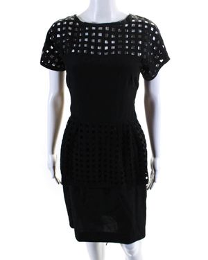 Lela Rose Back Zip Short Sleeve Layered Shift Dress Cotton - Black