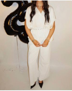 Mulla Satin V Neck Top & Pants Set - White