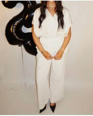 Mulla Satin V Neck Top & Pants Set - White