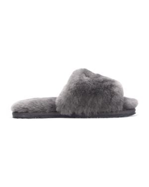 Infinity Leather Sheepskin Slippers Warm Winter Fur Sliders - Gray