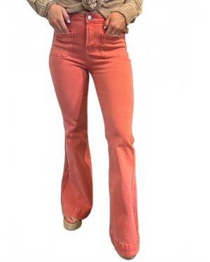 Risen Front Pocket Bell Bottom Pants - Red