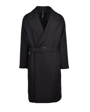 Hevò Long Double-Breasted Polyester-Blend Coat - Black