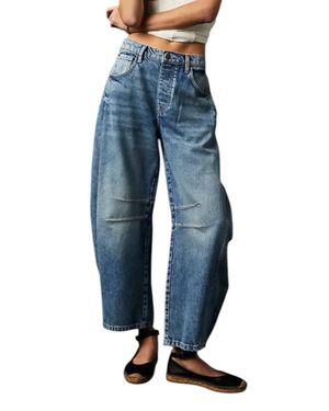 Dipped Shop Washed Mid Rise Loose Barrel Jean - Blue