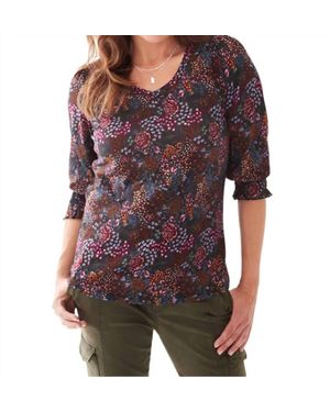 Fdj Floral Three Quarter Sleeve Top - Purple