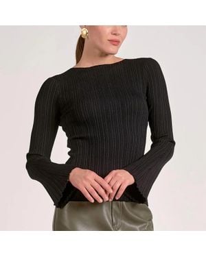 Elan Ribbed Long Sleeve Top - Black