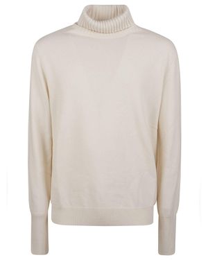 Ballantyne Plain Stitch Luxurious Cashmere Turtleneck Sweater - White