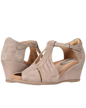 Earth Primrose Sandals 9B Tan Leather Wedge Heel Ankle Strap Htat1262 - Brown