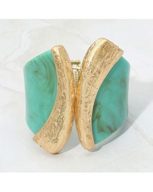 Fashnzfab Wide Bold Sculpted Hinged Bangle Bracelet - Green