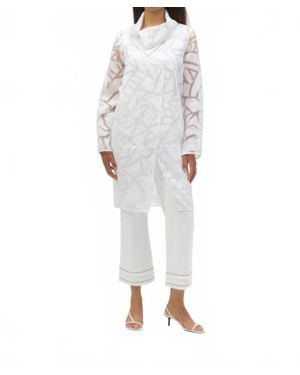 Joseph Ribkoff Organza Abstract Print Cocoon Coat - White