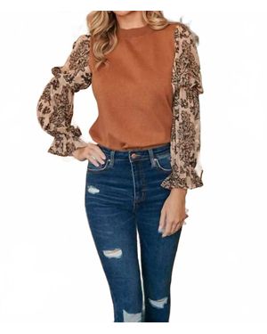 Hailey & Co Simple Elegance With Jacquard Organza Sleeves Sweater - Blue