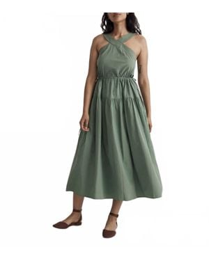 Madewell Halter Tiered Cotton Poplin Midi Dress - Green