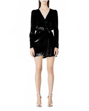 The Kooples Velvet Shine Wrap Dress - Black