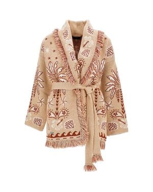 Alanui Open Long Cardigan With Belt And Fringed Edges - Natural
