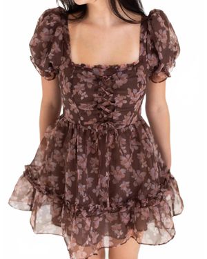 Wildflower Floral A Line Mini Dress - Brown