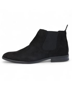 Infinity Leather Bown Suede Chelsea Boots Real Leather Lined Slip-On - Black